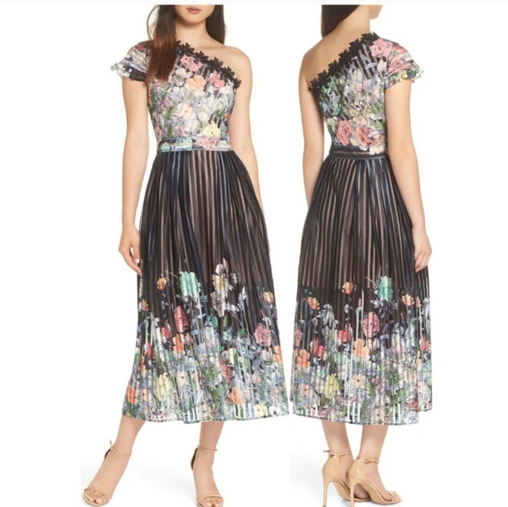 NWT Foxiedox Flora One Shoulder Midi Dress Black
